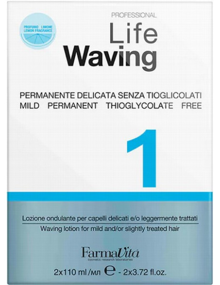 LIFE PERM - LIFE WAVING 1 - Permanent-sammensætning, thioglycolatfri med citronduft, sæt indeholder 110 ml sammensætning + fikse
