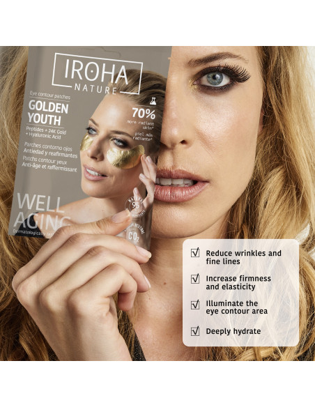 IROHA NATURE Patches - maske med 24 karat guld til pleje af øjenområdet 12 ml