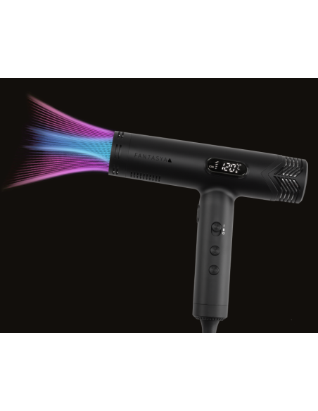 Efalock FANTASYA sort højhastighedshårtørrer, 1800 W, med digital betjening og diffuser