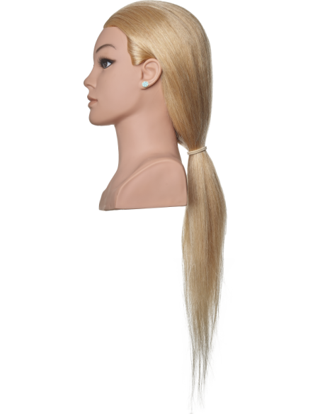 Efalock CLARA frisørøvelseshoved med 60 cm langt gyldenblondt menneskehår til øvelse i klipning og styling