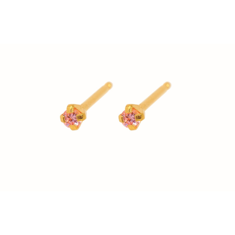 Fashion Sense Earrings G/P 2MM PINK CZ pair