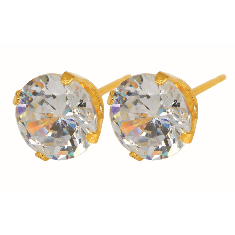 Fashion Sense Earrings G/P 8MM WHITE CZ pair