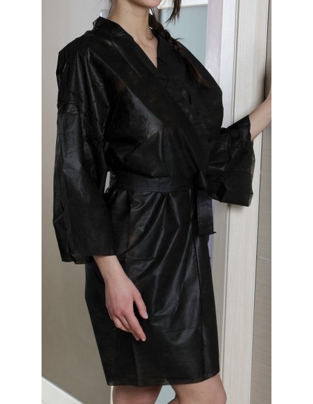 Kimono med lomme, non-woven materiale, sort, engangs, 100 stk.