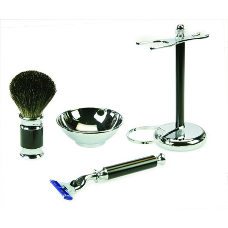 Barbersæt (børste, skål, barbermaskine, stativ)