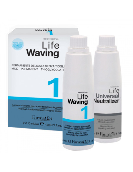 LIFE PERM - LIFE WAVING 1 - Permanent-sammensætning, thioglycolatfri med citronduft, sæt indeholder 110 ml sammensætning + fikse