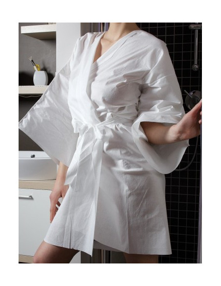 Kimono, non-woven materiale, hvid, engangs, 10 stk.