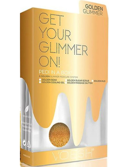 VOESH PEDI IN A BOX Golden Glimmer Foot Kit, beroligende/nærende, 5 produkter