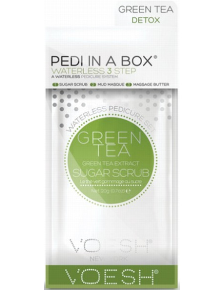 VOESH PEDI IN A BOX Fodsæt Grøn te detox, fugtgivende, til træt hud, 3 produkter