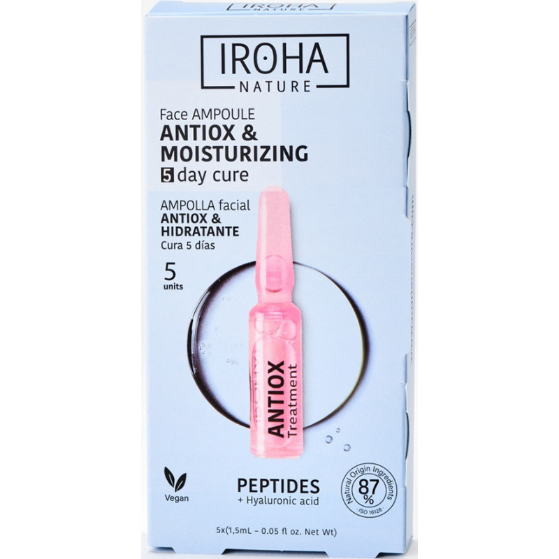 IROHA NATURE Ampulas sejai Antiox, enerģizējošas, hialuronskābe/peptīdi 5x1,5ml