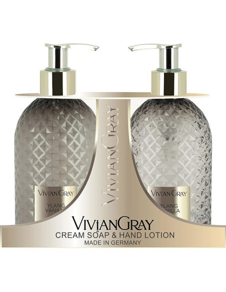 Ædelstens håndsæt cremet sæbe+lotion, vanilje/ylang æterisk olie 2x300ml