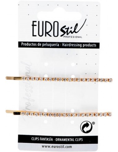 Hårspænder, guld, med rhinsten, 2 stk.