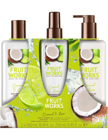 FRUIT WORKS Komplekts ķermenim kokoss/laims 2x500ml+250 ml TRIO