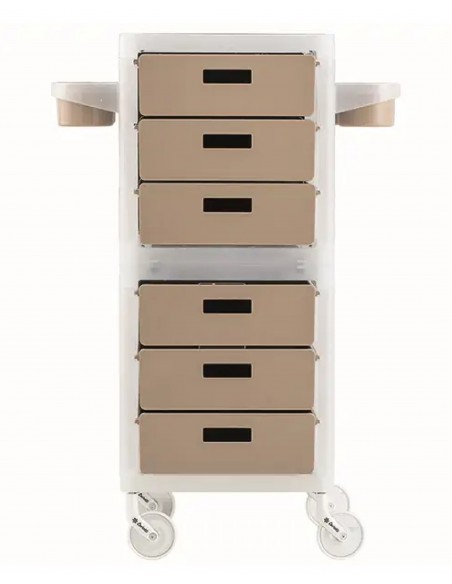 Frisørvogn My, med 6 brune skuffer, hvid, fremstillet i Italien,