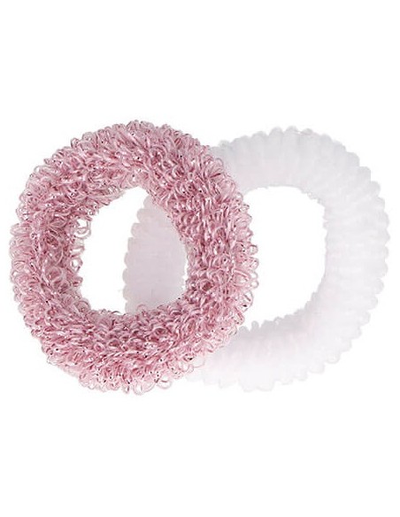 Hårbånd, lille elastik, pink/hvide, 9 stk.