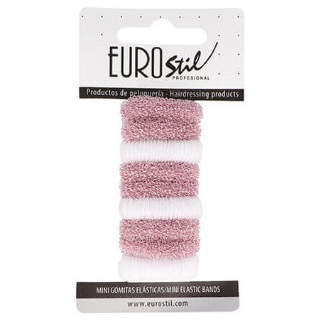 Hårbånd, lille elastik, pink/hvide, 9 stk.