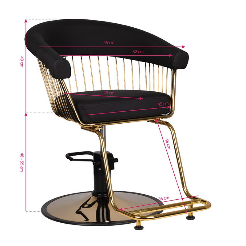 Frisørstol Alexandra med guldfod, sort