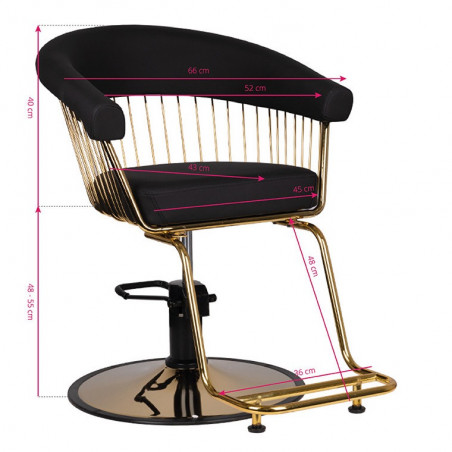 Frisørstol Alexandra med guldfod, sort