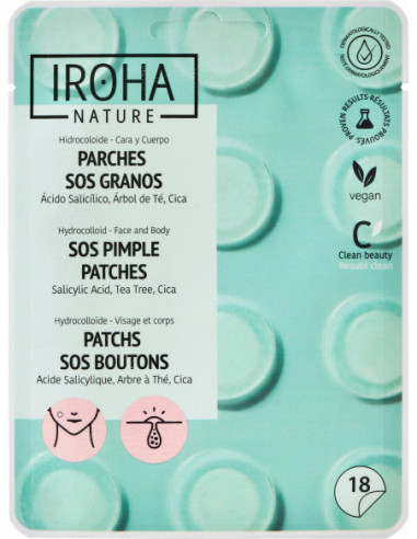 IROHA NATURE SOS Pimple patches with salicylic acid, tea tree and centella asiatica 18pcs
