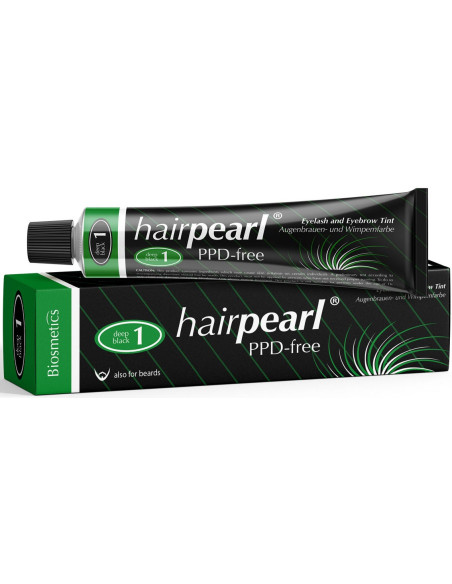 Hairpearl øjenvippe- og øjenbrynsfarve, PPD-fri, nr. 1 – dyb mørk sort 20 ml