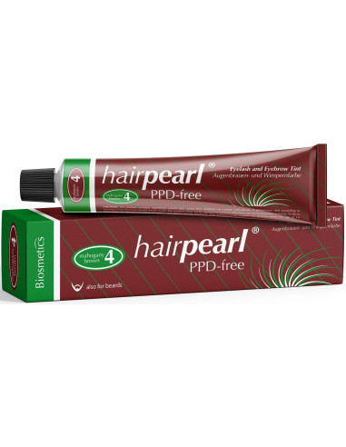 Hairpearl Skropstu un uzacu krāsa, bez PPD, Nr.4 – sarkankoka brūns, 20ml