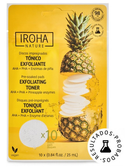 IROHA NATURE Peeling og Brightening Toner Pads med glykolsyre og ananasenzymer 10 stk.