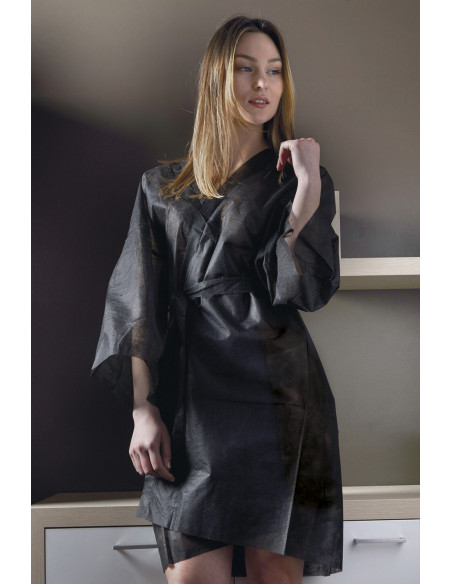 Kimono med lomme ECO, non-woven materiale, sort, 100 stk.