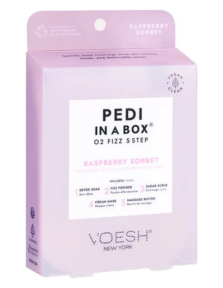 VOESH - PEDI IN A BOX Pedicure SPA behandling 5-i-1, detox.-afslappende, hindbærsorbet