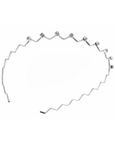 Hårbøjle, bølget, sølv med rhinsten,...