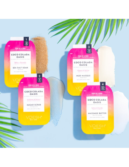 VOESH - PEDI IN A BOX Fodsæt Coco Colada Oasis til tør hud, forfriskende, 4 produkter