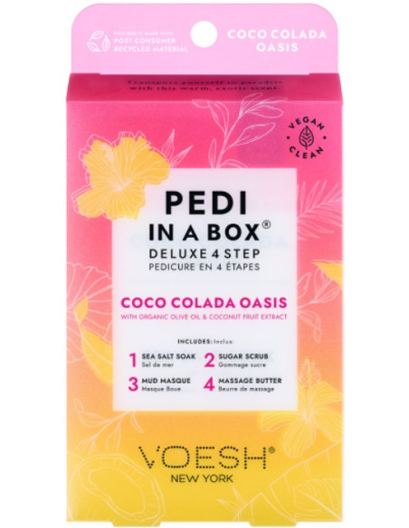 VOESH - PEDI IN A BOX Fodsæt Coco Colada Oasis til tør hud, forfriskende, 4 produkter