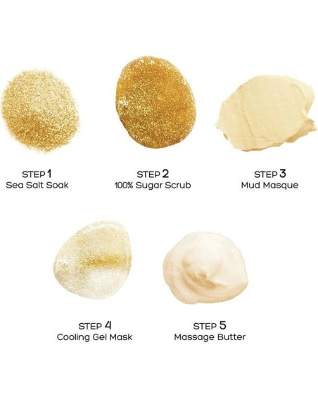 VOESH PEDI IN A BOX Golden Glimmer Foot Kit, beroligende/nærende, 5 produkter