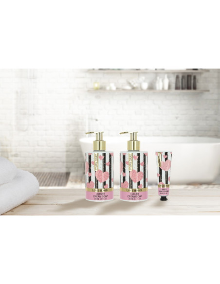 Vilde blomster sæt med sæbe, creme + håndlotion, pæon-vanilje 2x250ml