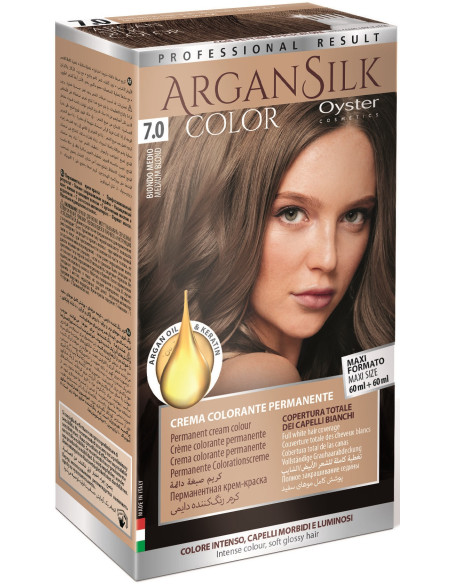 ARGAN SILK Hårfarve 7.0, mellemblond 60+60ml