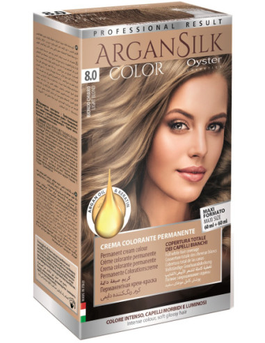 ARGAN SILK Matu krāsa 8.0, gaiši blonds 60+60ml