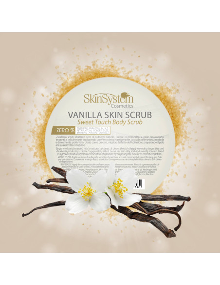 SkinSystem kropsscrub til kroppen, fugtgivende, eksfolierende, tør hud, sukker, vanilje 200 ml