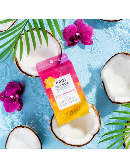 VOESH - PEDI IN A BOX Fodsæt Coco Colada Oasis til tør hud, forfriskende, 4 produkter