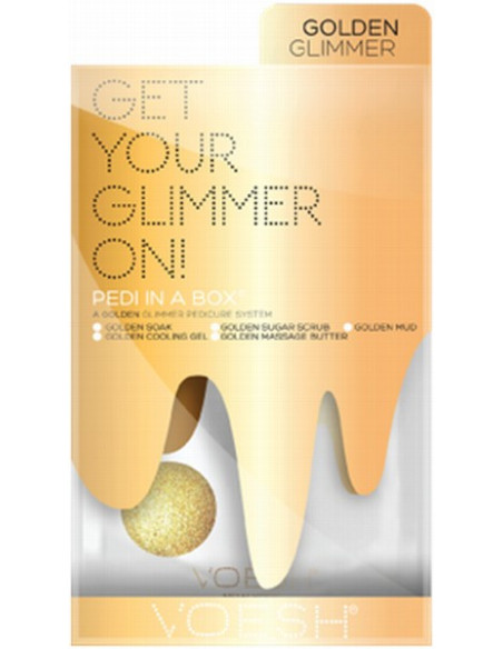 VOESH PEDI IN A BOX Golden Glimmer Foot Kit, beroligende/nærende, 5 produkter
