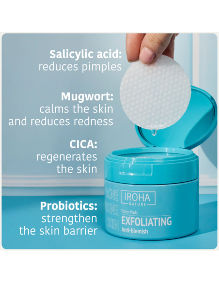 IROHA NATURE ACNE PRONE Peeling pads med salicylsyre til reduktion af akne 50 stk.