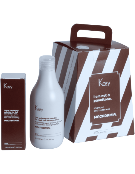 KEZY Sæt til pleje af skrøbeligt og skadet hår MACADAMIA (Shampoo 385ml + Olie 100ml)