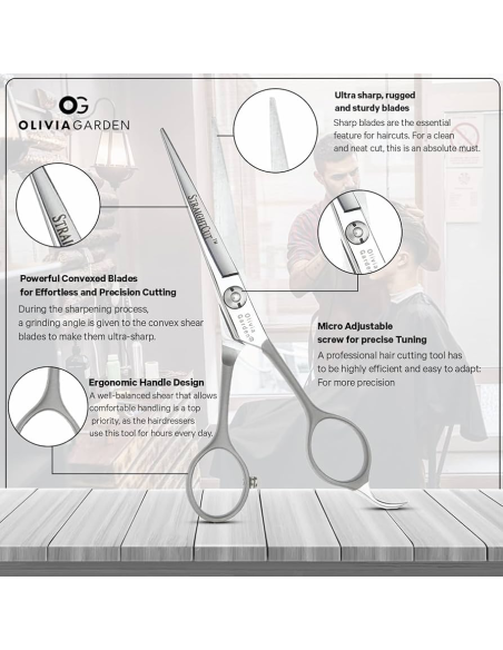 OLIVIA GARDEN Frisørsaks STRAIGHT CUT, 13,5 cm, med etui