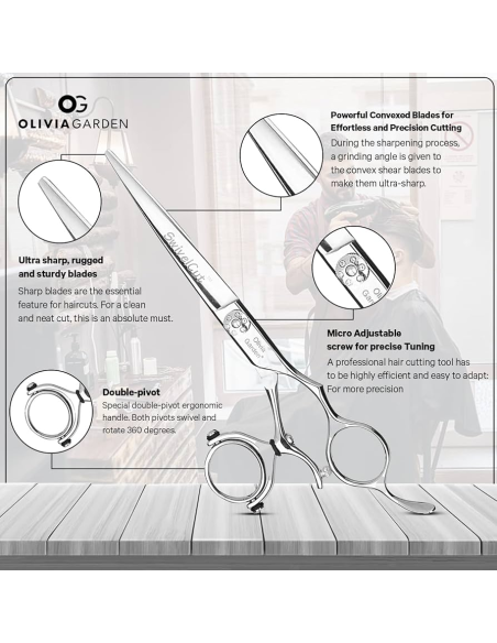 OLIVIA GARDEN Frisørsaks SWIVEL CUT, 6,35'', med etui